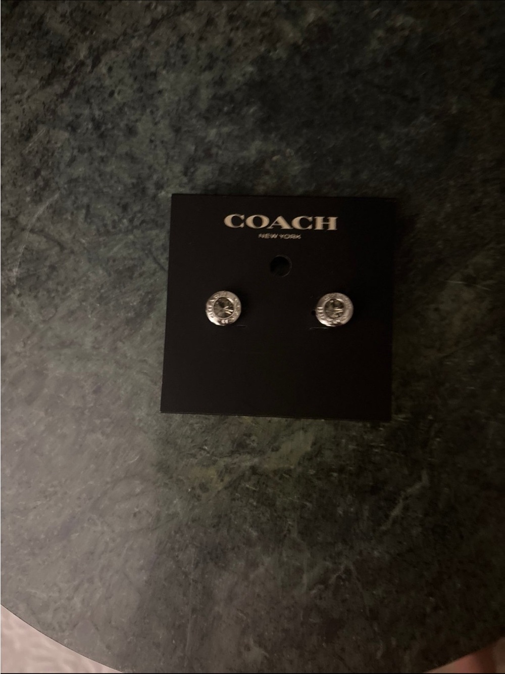Coach Silver Logo Crystal Stud Earrings